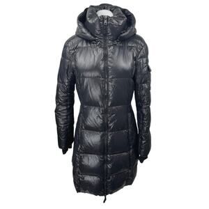 S13 New York Black Long Sleeve Zip Up Hooded Hoodie Quilted Puffer Coat Jacket M